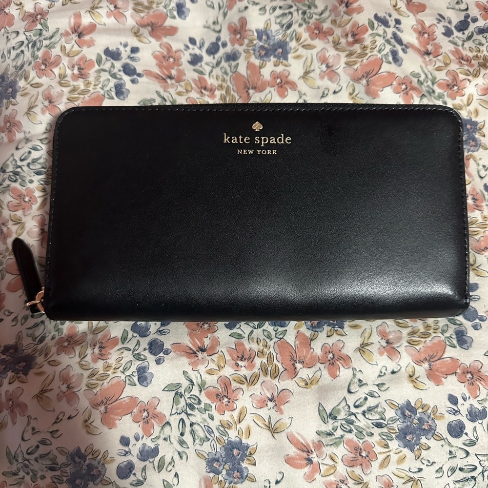 Kate Spade black leather zip around wallet